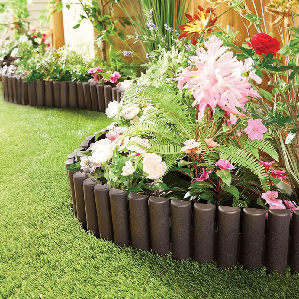 Lawn Edging Border Log Effect | 2.2M Long | Garden Fencing With Ground Stakes 5056257492568