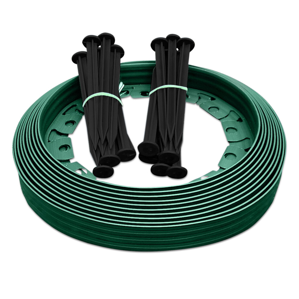 Lawn Edging 10M Flexible Green Garden Border With 20 Pegs For Beds & Lawns 60Mm High - Mypurecore 5060603862134