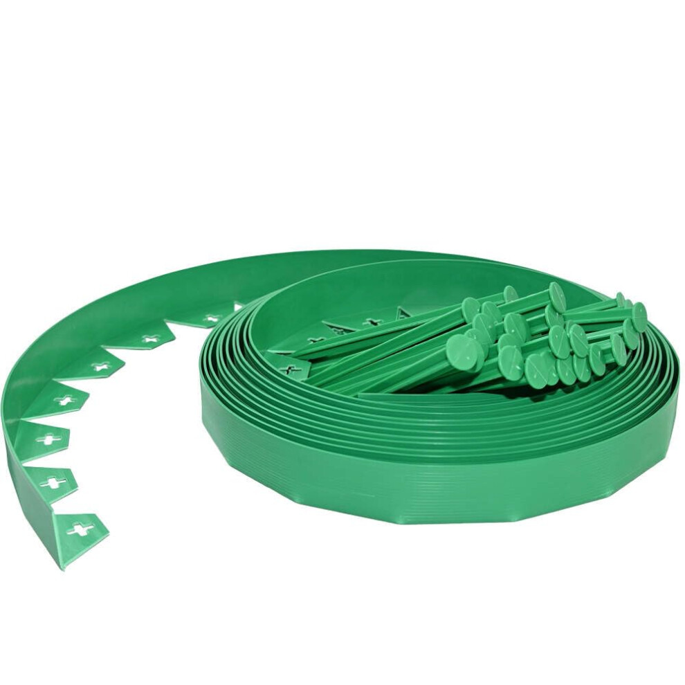 Ram? 10M Meters Green Lawn Edging Border Flower Bed Garden Lawn Edging Flexible Border With 40 Pegs Green 5060459950009