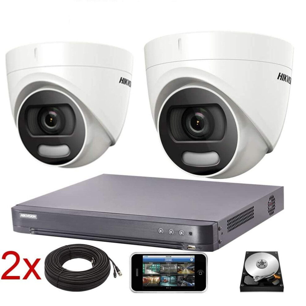 Hikvision Cctv System 4K Dvr 5Mp Colorvu Dome Camera Ip67 20M Uk - Ds-7204Huhi-K1 - Ds-2Ce72hft-F28 (2 Cameras, No Hdd) 7427011763268
