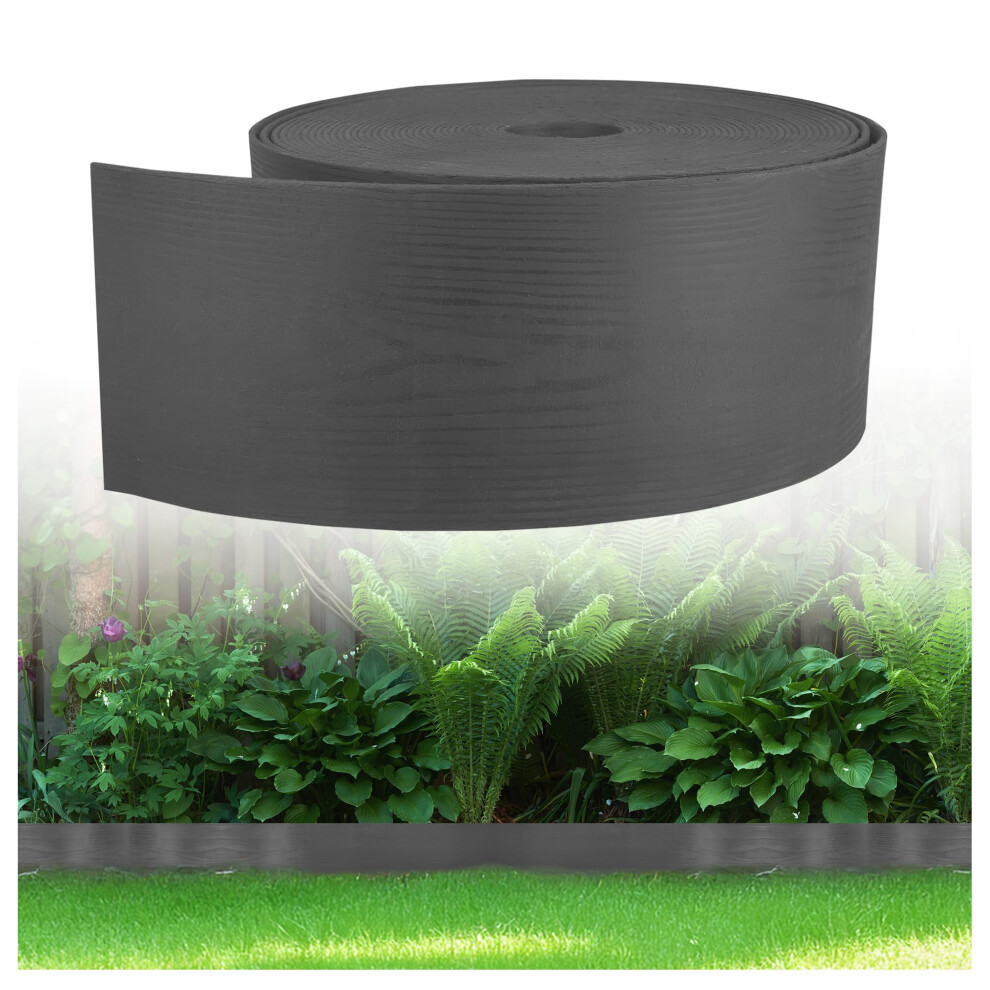 Gardenix Woodborder Flexible Wood Look Lawn Edging Flower Bed Border Plastic Length 10 M Height 13 Cm Anthracite 5904506204311