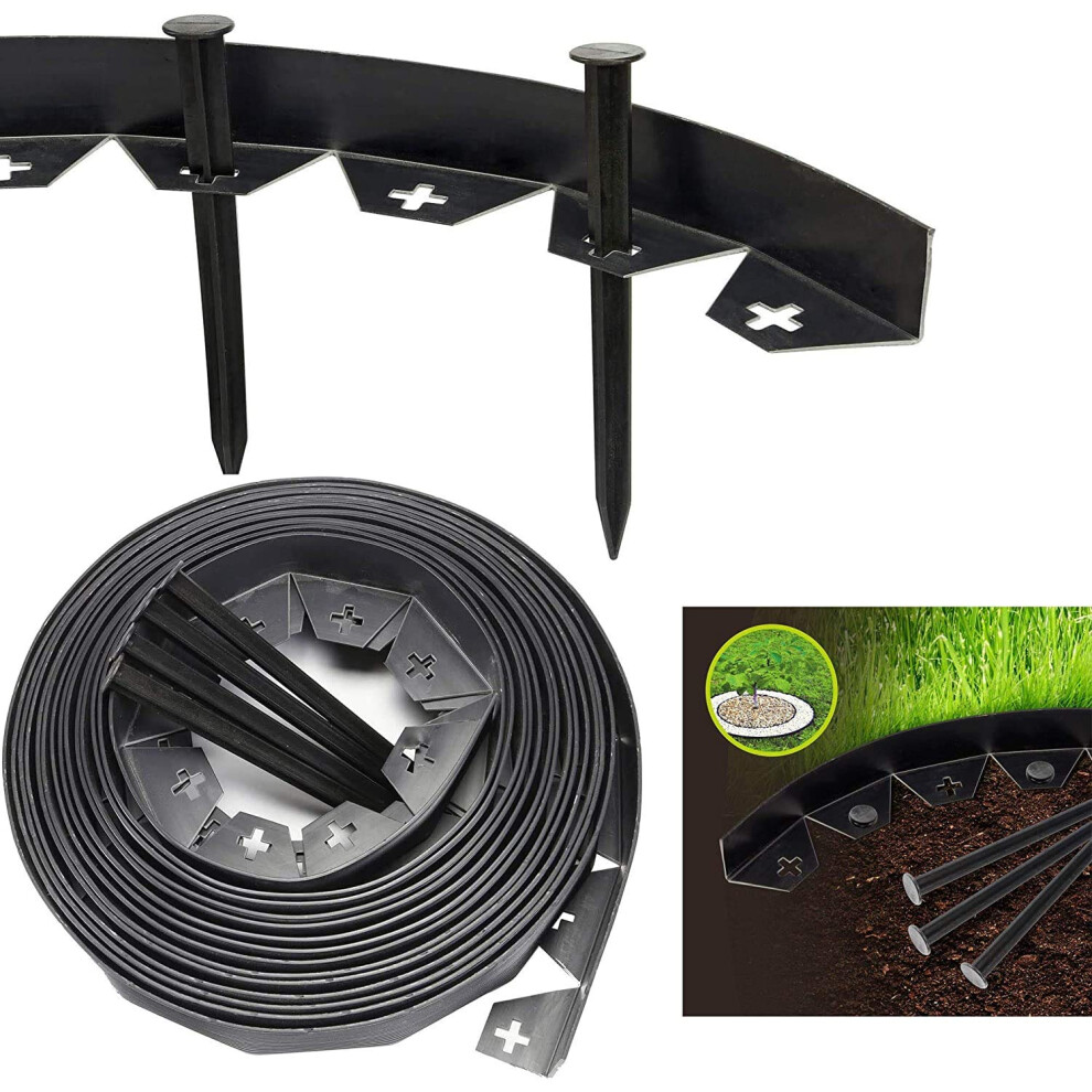 10 Meters Garden Lawn Edging Border Outdoor Flexible Pathway Wall Fence With 50 Strong Securing Pegs 7427071206552
