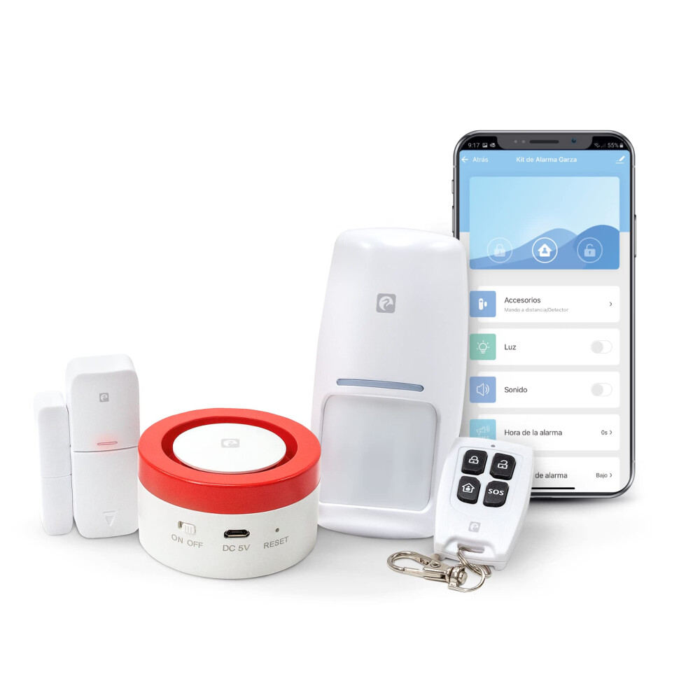 Garza Smarthome Smart Wifi Home Alarm Kit, 120Db Siren, Motion Sensor, Door/Window Sensor, Remote And Voice Control And App, Alexa, Ios, Google, 8430624012806