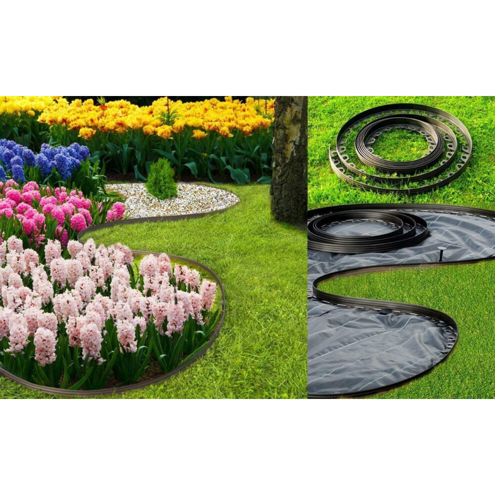 Kb Tools 10-100 Metres Of Black Flexible Plastic Garden Edging With Strong Securing Pegs/Anchors, Lawn Borders, Flexible Lawn Edging, Plastic Grass 8800155637159