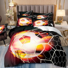 Football Kids Bedding 100x135 cm Microfiber Duvet Cover Set Black Flame Football Pattern for Toddlers and Baby Beds