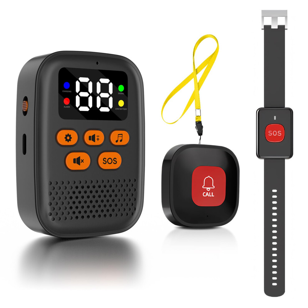 Wireless Caregiver Pager with SOS Call Button for Elderly, No Fee Medical Alert System, 328ft Range