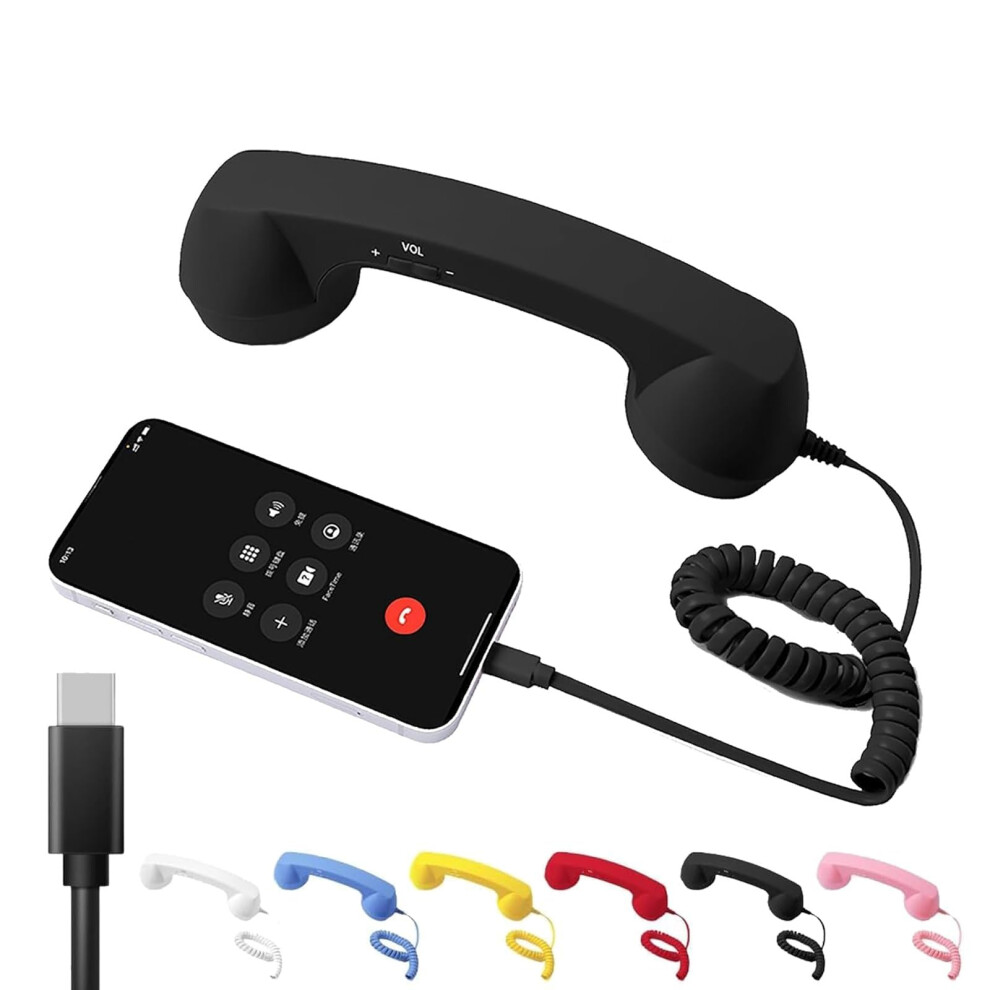 Retro Phone Handset Typec Wired Vintage Receiver With Ergonomic Grip And Clear Audio Black 9187378059593
