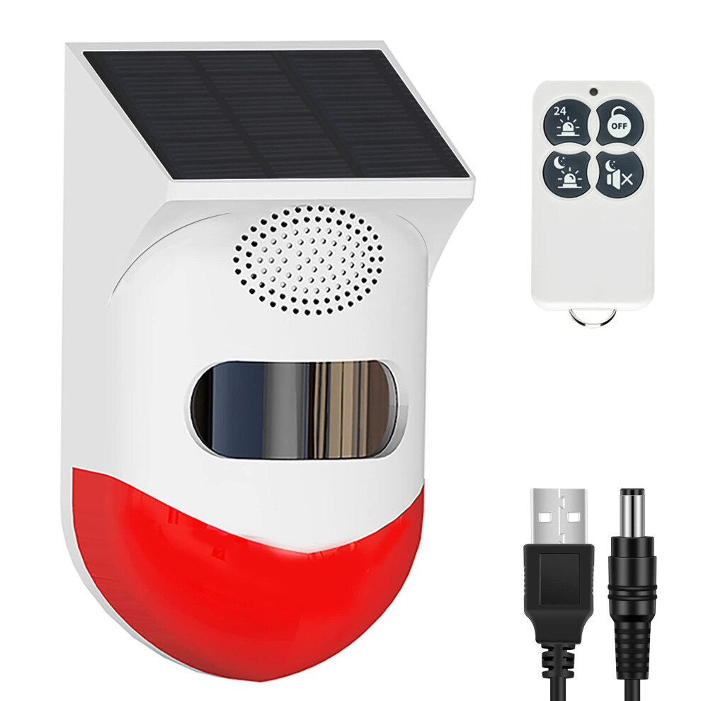 Solar Motion Sensor Alarm 130Db Siren Ip65 Waterproof With Remote Control For Home Farm Yard 9187378059845