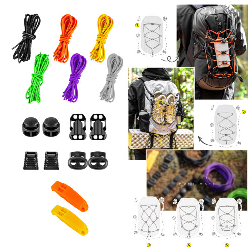 Backpack Fxed Buckle Expansion Rope Set for-Yellow 18 piece set 2