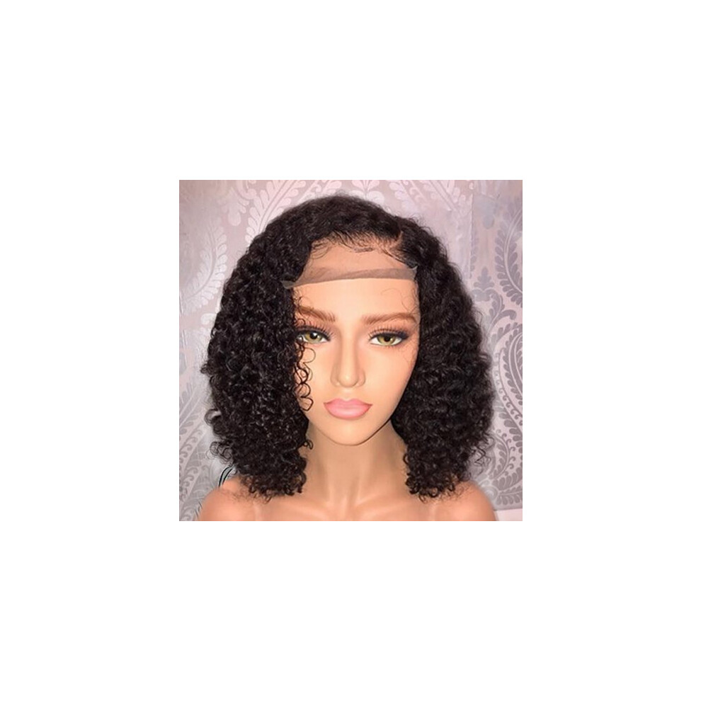Unisex Black Human Hair Lace Front Wig Curly Bob For Women 150% Density Brazilian Remy With Baby Hair