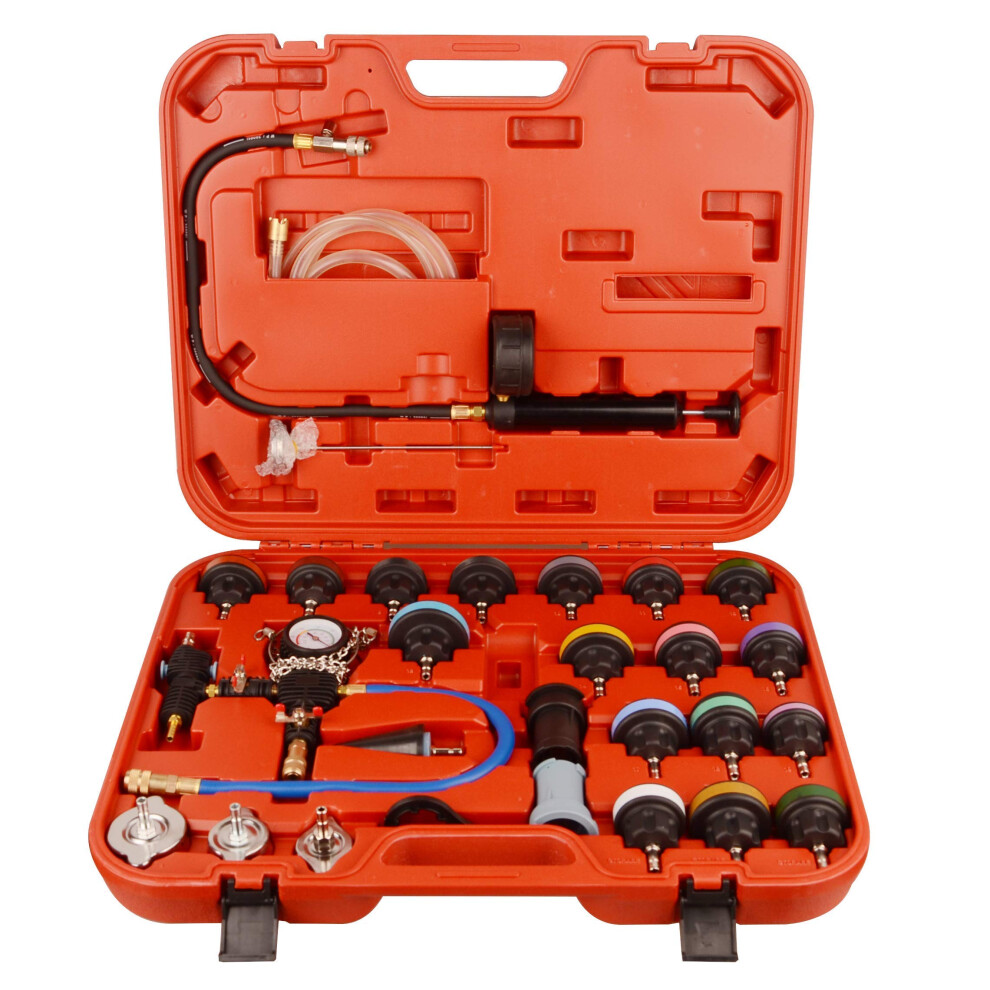 28Pcs Radiator Pressure Tester Kit And Coolant Vacuum Refill Set For Leak Detection, Red 9199774859646