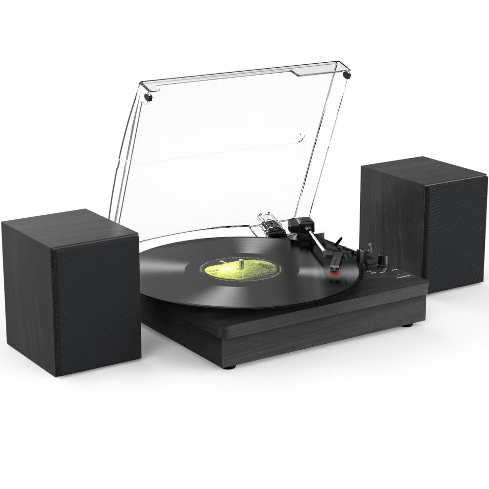 Vinyl Record Player With Bluetooth, Dual Stereo Speakers, 3Speed Turntable, Rca Output, Retro Black 9199774859905