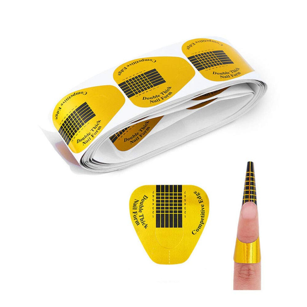Gold Nail Forms 100Pcs Horseshoe Shaped Acrylic Extension Forms With Accurate Length Markings Uv Gel Compatible