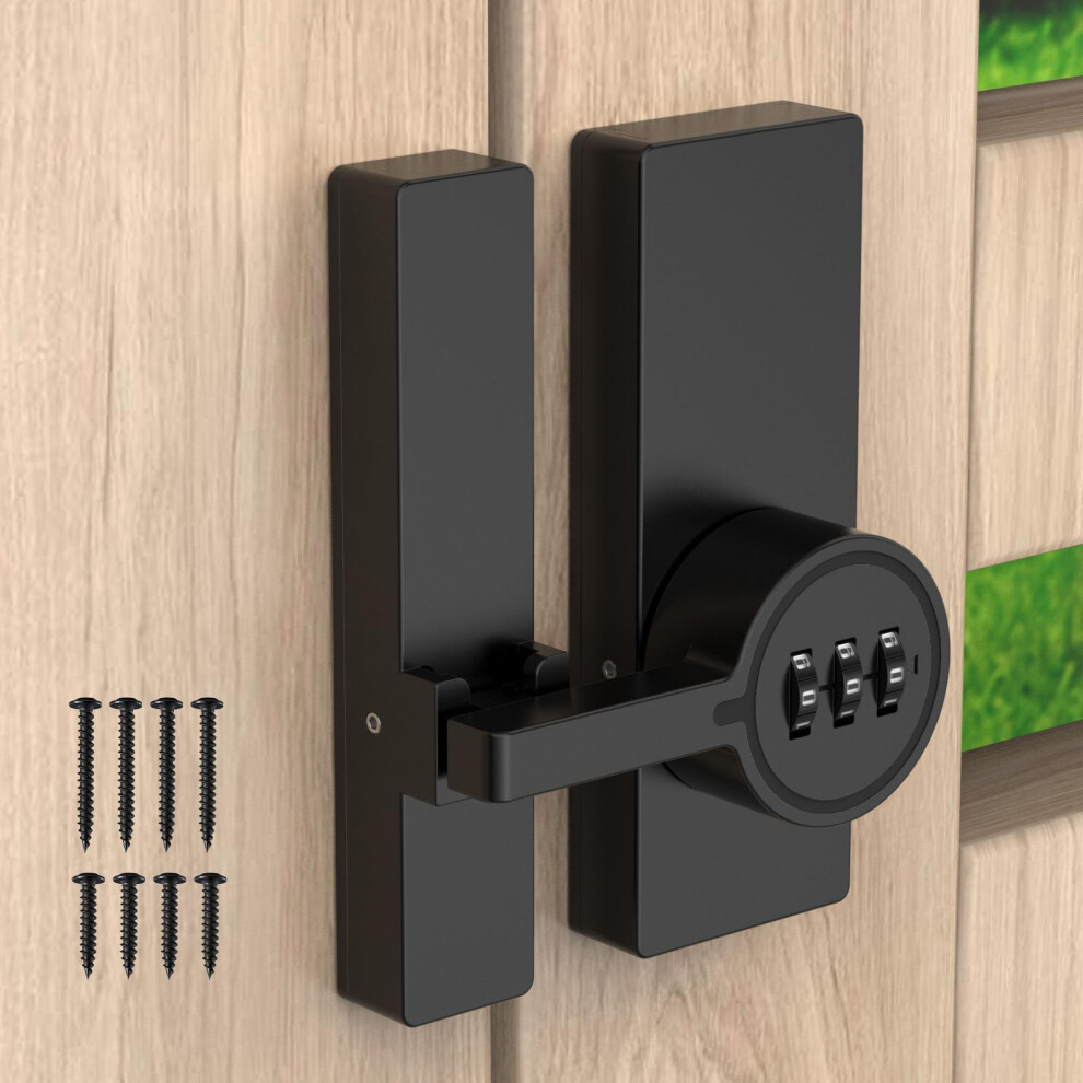 Combination Door Lock With Keyless 3Digit Access, Barn Door Latch For Gate, Shed, Closet, Black 9187378060834