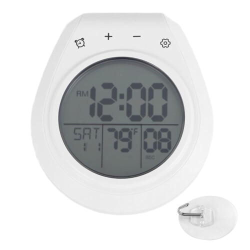Digital Shower Clock Waterproof, Bathroom Timer Clock, Digital Kitchen Wall Clock, LCD Display, 12/24 Hour Format