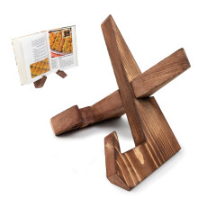 Wooden Adjustable Cookbook Stand Rustic Maple Recipe Book Holder Foldable Kitchen Counter Display