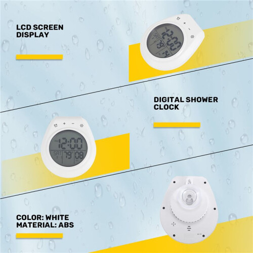 Digital Shower Clock Waterproof, Bathroom Timer Clock, Digital Kitchen Wall Clock, LCD Display, 12/24 Hour Format 2