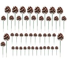 42 Pieces DIY Pine Cone Flower Pick Green Pole Dried Flower Ornaments Pinecone with Wired Pick Family Gathering Decor
