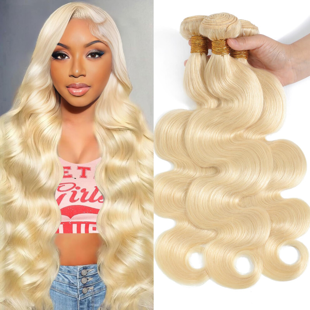 Unisex 613 Blonde Human Hair Bundles Body Wave 16 18 20 Inch 12A Virgin Double Weft Extensions