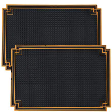 2 Tappetini da Bar Antiscivolo In Gomma da 18x12 Pollici con Bordo Dorato per Ristoranti, Barbieri, Baristi, Tagliacapelli, Nero