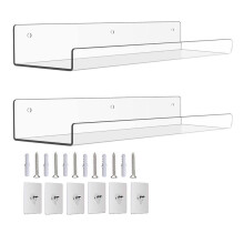 2Pack Acrylic Shelves for Wall Storage,15Inch Floating Bookshelves for Kids,Display Shelf Organizer for Bathroom,Bedroom