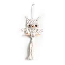Owl Macrame Woven Wall Hanging Pendant Ornament Woven Bohemian Creamy White