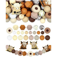 76PCS Cow Silicone Beads-Animal Shaped,Brown & White Cow Beads for DIY Crafting,Keychains,Bracelets,Pens