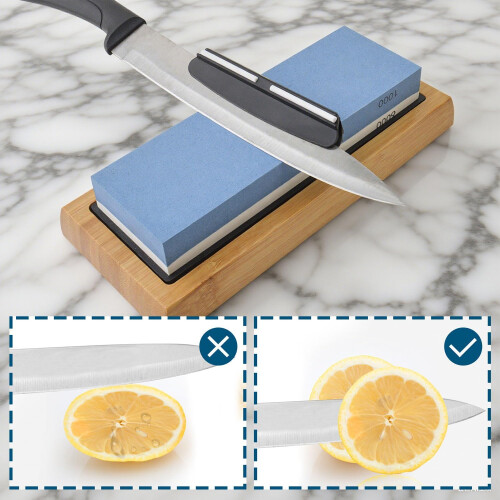 Whetstone Knife Sharpener 1000 6000 Grit Dual Grit Sharpening Stone with Bamboo Base and Angle Guide 1