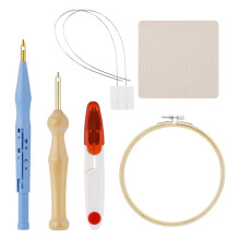 7 Pieces Punch Needle Set, Adjustable Punch Embroidery Kit with Fabric Loop Sewing Art Needle Tool for Embroidery