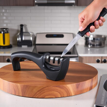3Stage Kitchen Knife Sharpener with CutResistant Glove, Diamond Blade and Edge Polishing (Black)