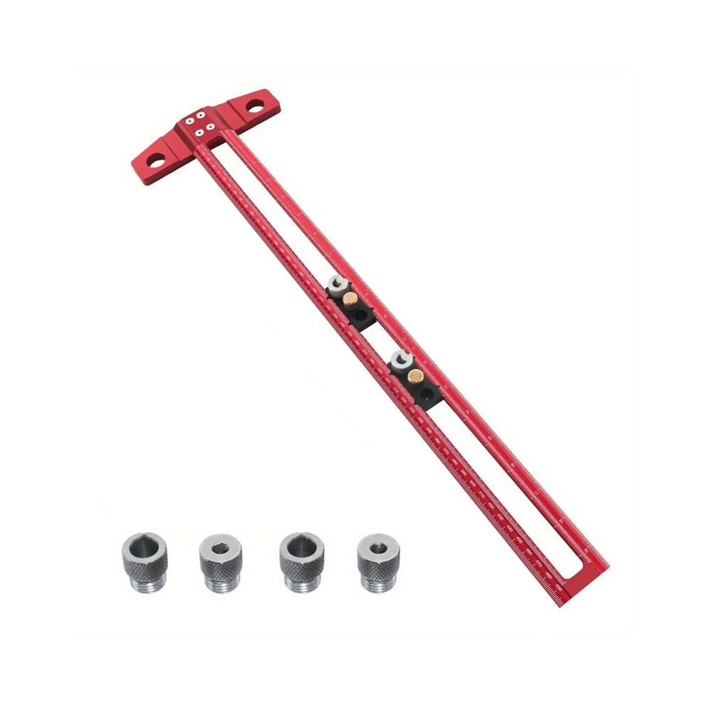 Woodworking 2-In-1 Drilling Positioning Scoring Ruler Scriber T Square Dowelling Jig with 6/8/10mm Drill Sleeve 50cm
