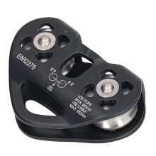 Langleidige Kletterrolle mit Doppelhaken, 25KN Max. Zugkraft, Seildurchmesser bis 13mm, schwarz