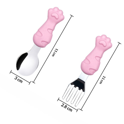 1Ensemble Ensemble Couverts Bébé Silicone Acier Inoxydable Rose 1