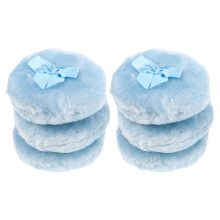 30Pcs Soft Sky-Blue Plush Powder Puff with Bow Handle for Baby Makeup