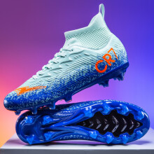 (41, Cyan FG) Men's High-Top Soccer Cleats Non-Slip Futsal Sneakers Professional Training Shoes for Grass Match