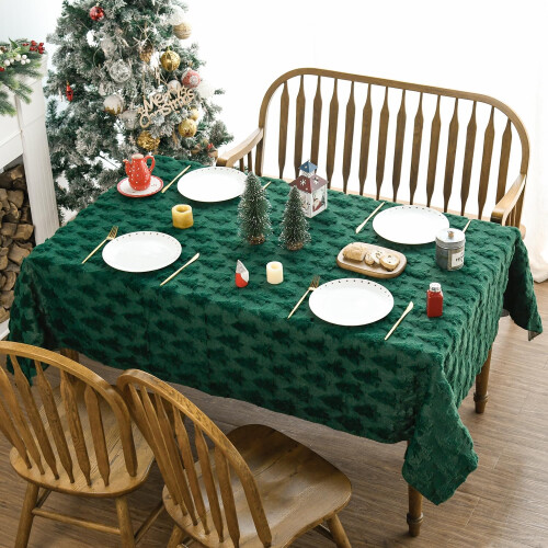 Christmas Tablecloth Rectangular 60 x 104 Inch Green Polyester Holiday Table Cover for Large Dining Tables 1
