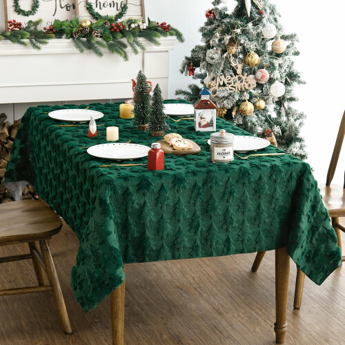 Christmas Tablecloth Rectangular 60 x 104 Inch Green Polyester Holiday Table Cover for Large Dining Tables 2