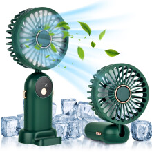 Portable Handheld Fan with 5 Speeds, Foldable USB Rechargeable Desk and Neck Fan with Lanyard for Travel, Office, Outdoor Green