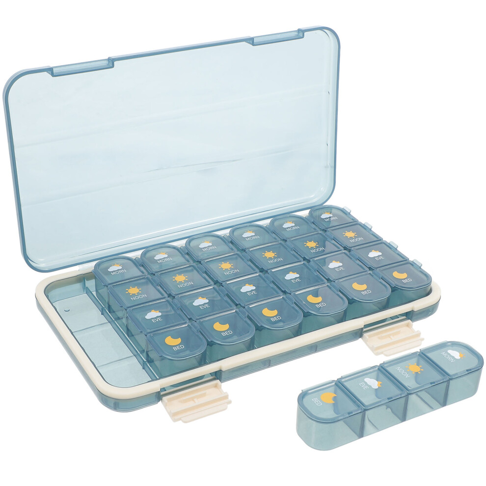 Villcase 2Pcs Blue Medicine Organizer Travel Portable Compact Daily Storage Box