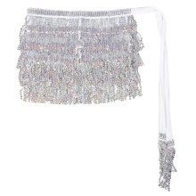 3Pcs Boho Silver Sequin Fringe Hip Scarf Belt for Dance Parties