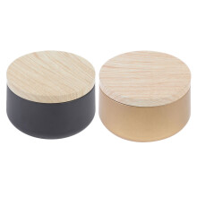 6Pcs Round Wooden Tinplate Candy Jar Tea Storage Canister Box