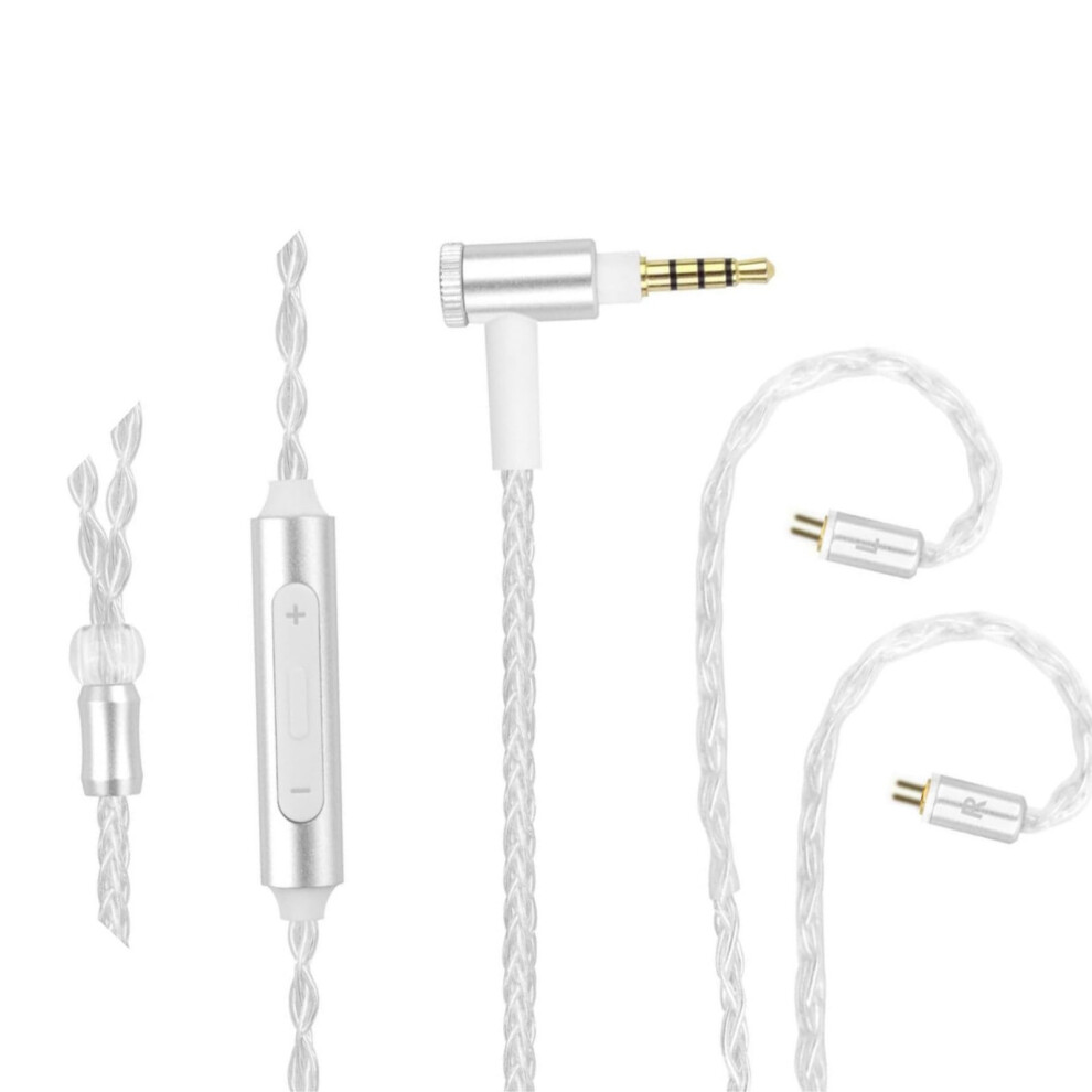 0.78Mm 2Pin Plated Earphone Cable With Mic For Tf10, 3.5Mm Braided Iem Replacement Silver 9199774865340