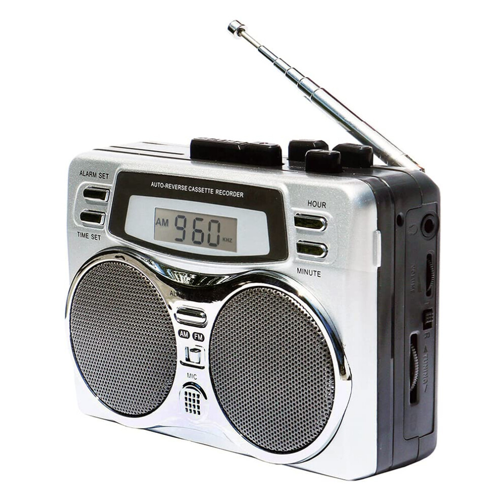 Retro Cassette Player With Am Fm Radio Recorder, Auto Reverse, Led Clock And Builtin Mic 9199774865487