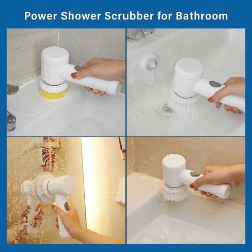 Electric Spin Scrubber with 5 Replaceable Heads, Handheld Electric Cleaning Brush for Bathroom Kitchen 1