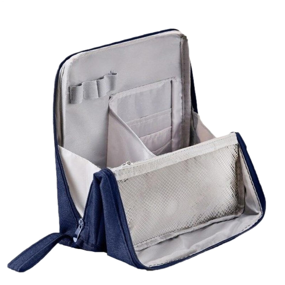 Blue Cosmetic Travel Bags Large Capacity Waterproof Vertical Makeup Organizer For Women And Men Navy