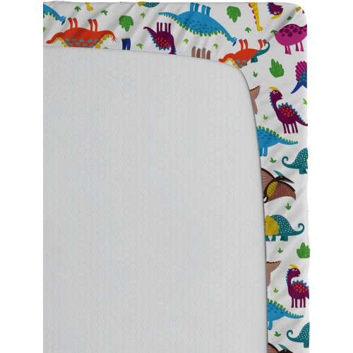 Twin Fitted Sheets 2 Pack with Colorful Dinosaur Print, Soft Microfiber Deep Pocket Elastic Fit 2