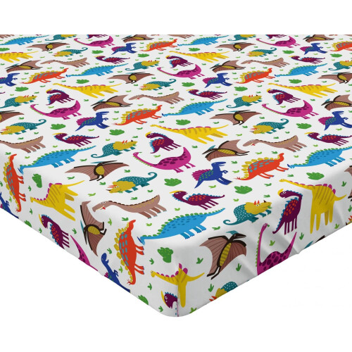 Twin Fitted Sheets 2 Pack with Colorful Dinosaur Print, Soft Microfiber Deep Pocket Elastic Fit 1