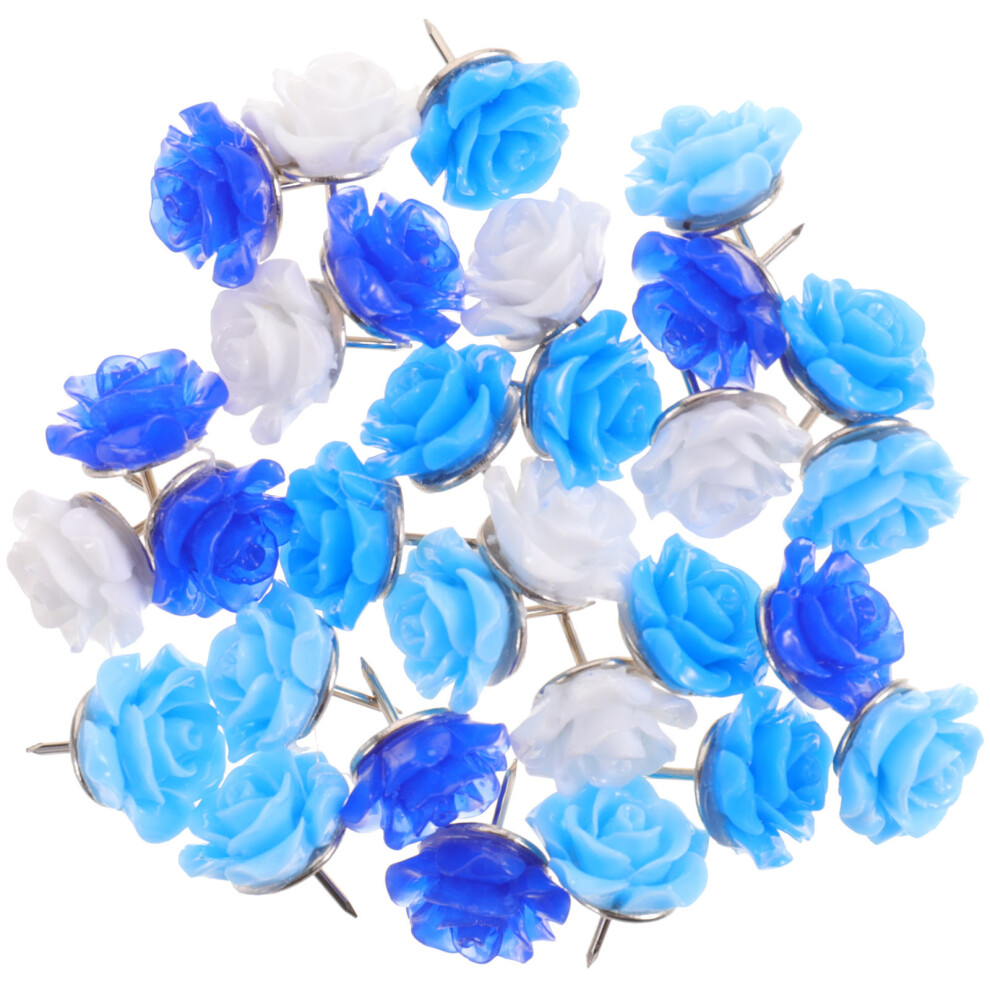 120Pcs Blue Convenient Push Pin Flower Shaped Compact Thumbtacks 3613454222712