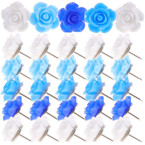 120Pcs Blue Convenient Push Pin Flower Shaped Compact Thumbtacks 2