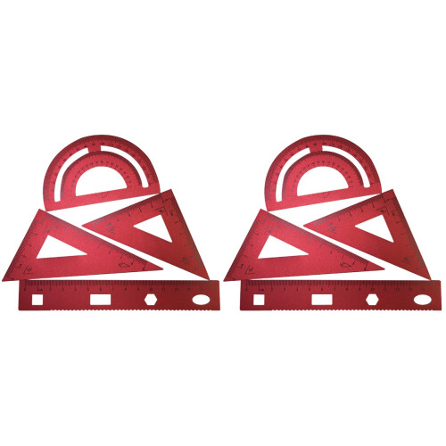2Sets Red Triangle Plate Ruler Protractor Stationery Set for Students 1